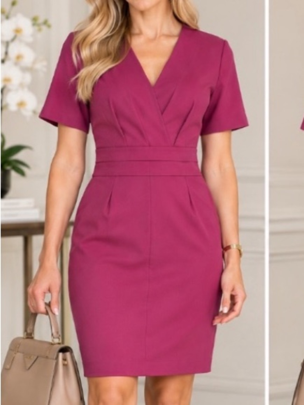 NWT BEYMEN fuchsia short sleeve fine 96% fine quality wool knee length dress
